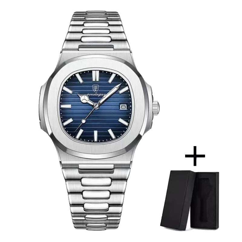 POEDAGAR Men’s Luxury Square Quartz Watch 50ATM Waterproof⌚
