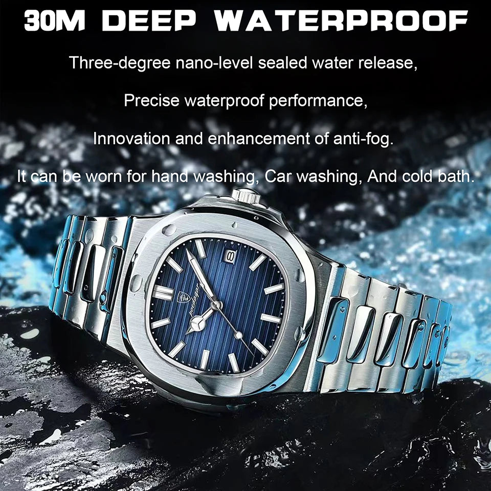 POEDAGAR Men’s Luxury Square Quartz Watch 50ATM Waterproof⌚